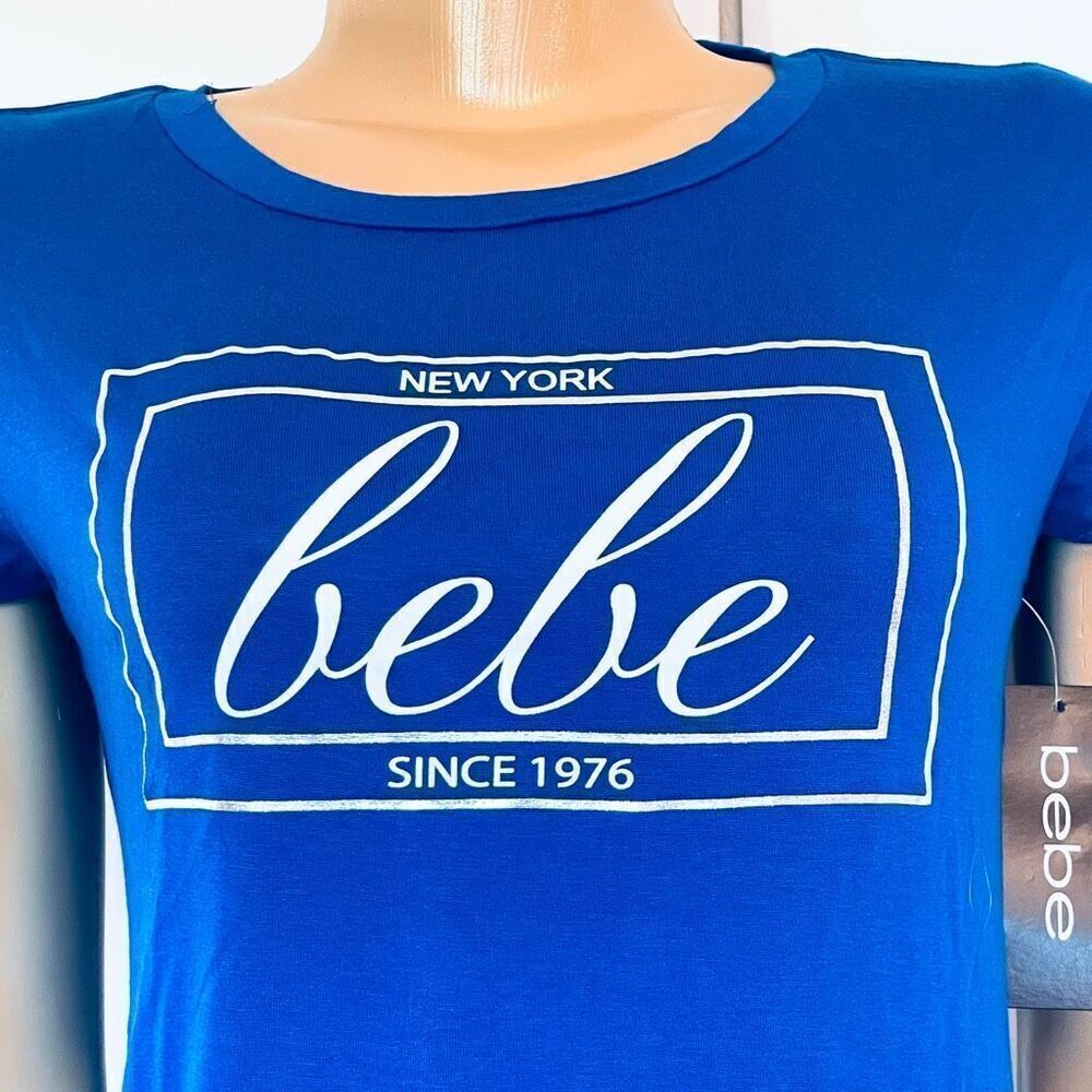 NWT Gorgeous bebe New York Sz L Navy Blue Seamless Stretchy Short Sleeve T-Shirt - Picture 3 of 12
